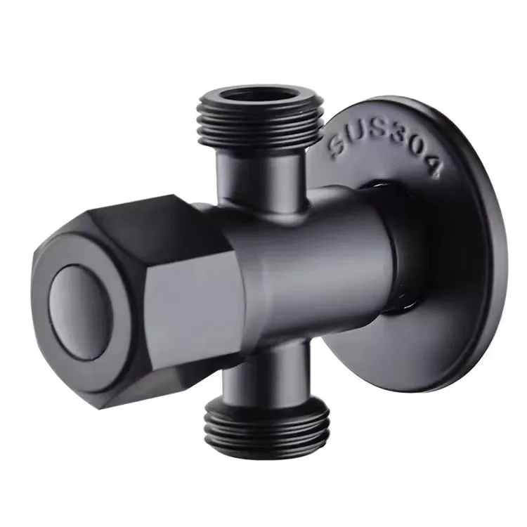 Modern Design G1/2 Black 304 Stainless Steel Angle Valve Factory Wholesale One in Two out Bathroom Two-Way Stop Valve