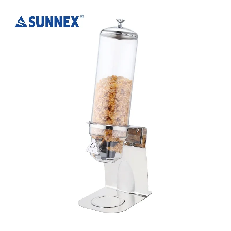Sunnex Restaurant Buffet Service Mirror Polished High Quality Single Stainless Steel Base Cereal Dispenser for Hotel