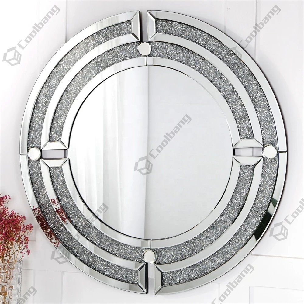 Coolbang Hallway Modern Crushed Diamond Mirrored Console Table With Mirror