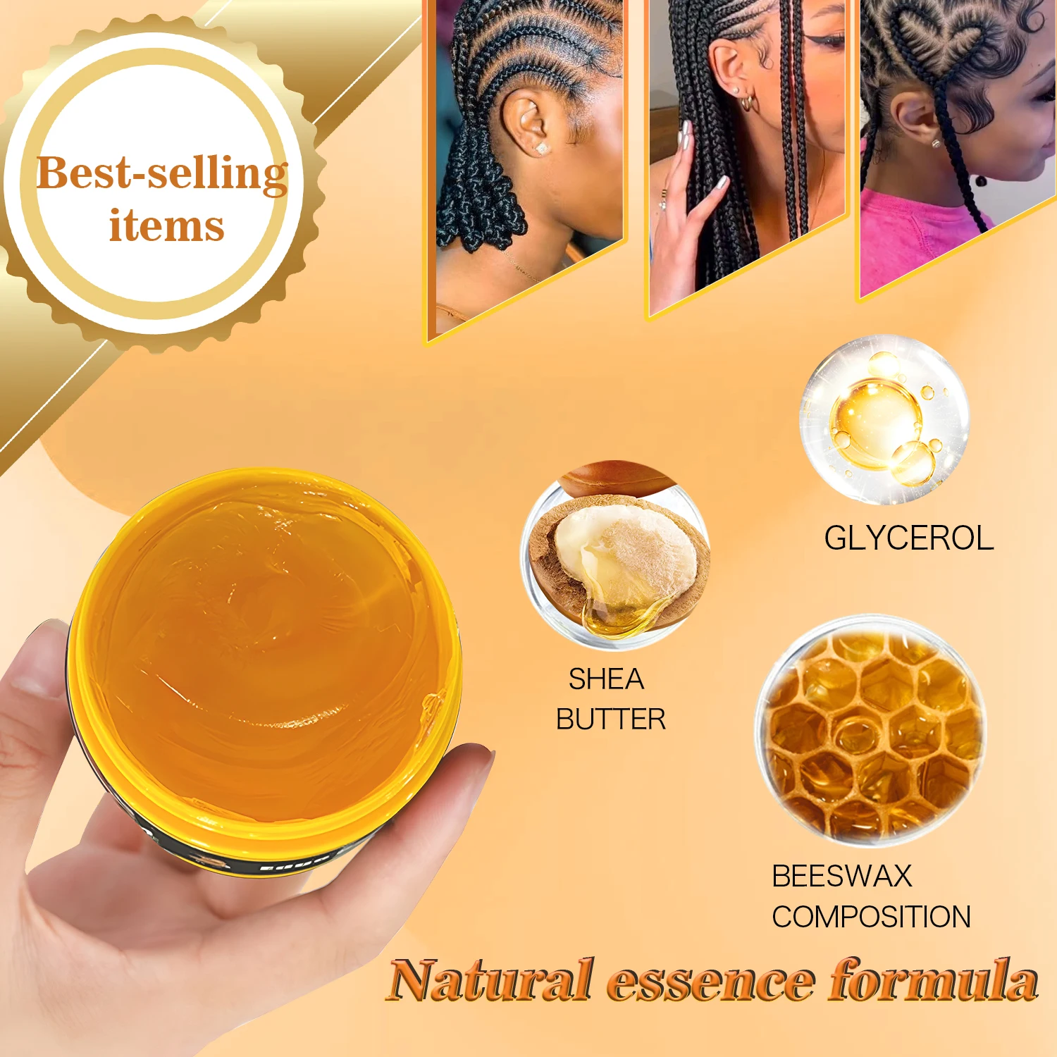 Private Label Wholesale Neat Braid Conditioning Shining Custom Edge Control Hair Gel Hair Wax Shine and Jam for Woman