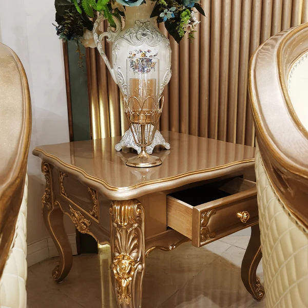 High end side table European Luxury royal golden carved wood living room side table furniture with drawer cabinet