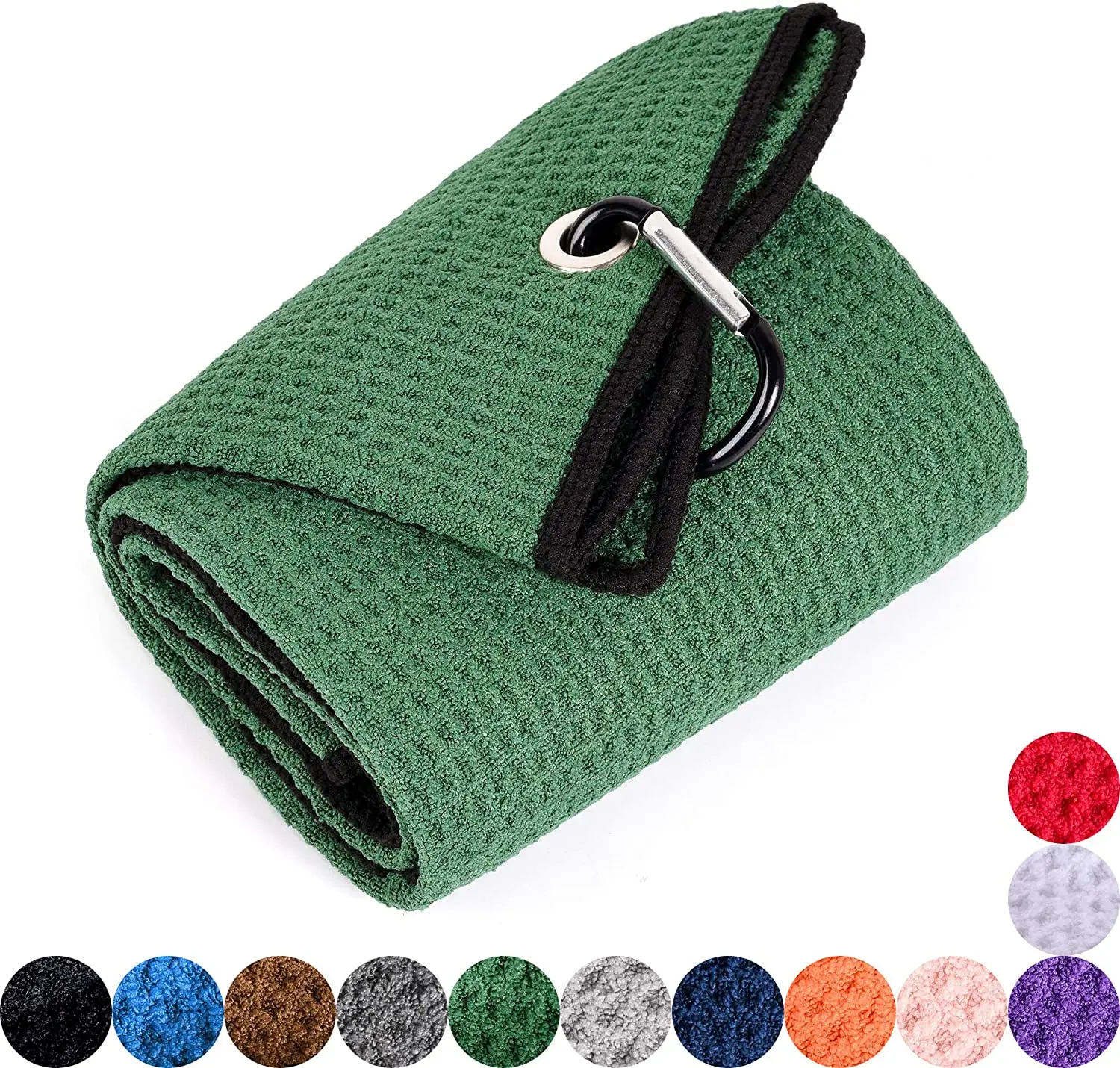 
Custom LOGO Small MOQ 14 Color Options Tri-fold Golf Towel Premium Microfiber Fabric Waffle Pattern | Heavy Duty Carabiner Clip 