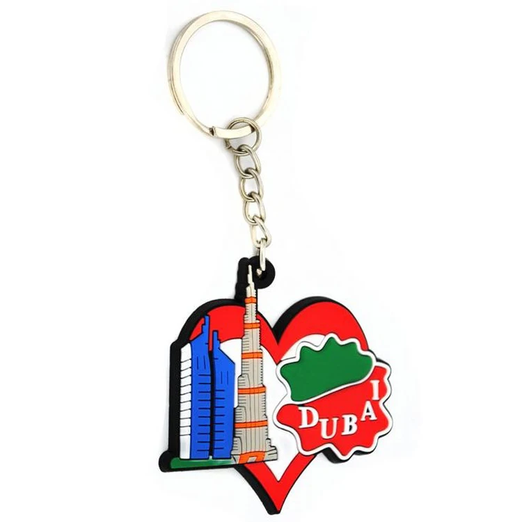 2022 Souvenirs Cheap Personalized 3d Dubai Custom Rubber Keychain