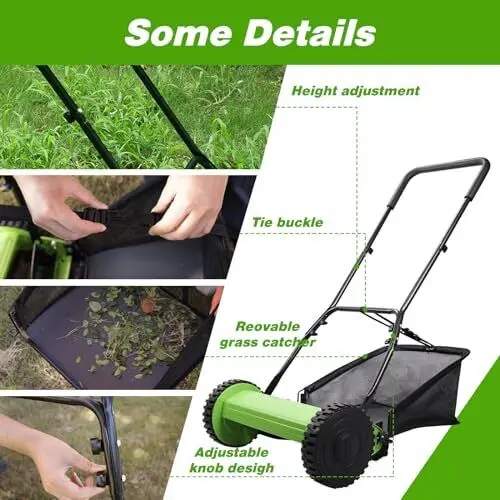 16-Inch 5-Blade Push Reel Lawn Mower Blade Height with Grass Catcher