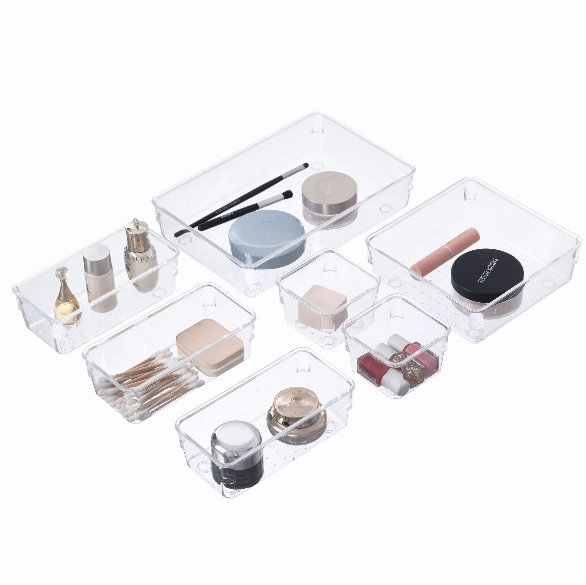 Clear Desk Drawer Storage Tray Drawer Organizer with silicon pads Clear Plastic Drawer Organizer Set