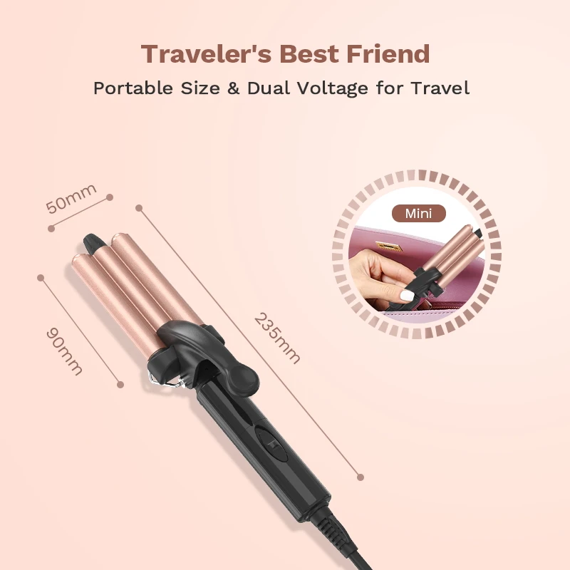 New Three Barrel Ceramic Ionic Mini Wave Curling Iron Portable Travel Triple Barrel Hair Curler