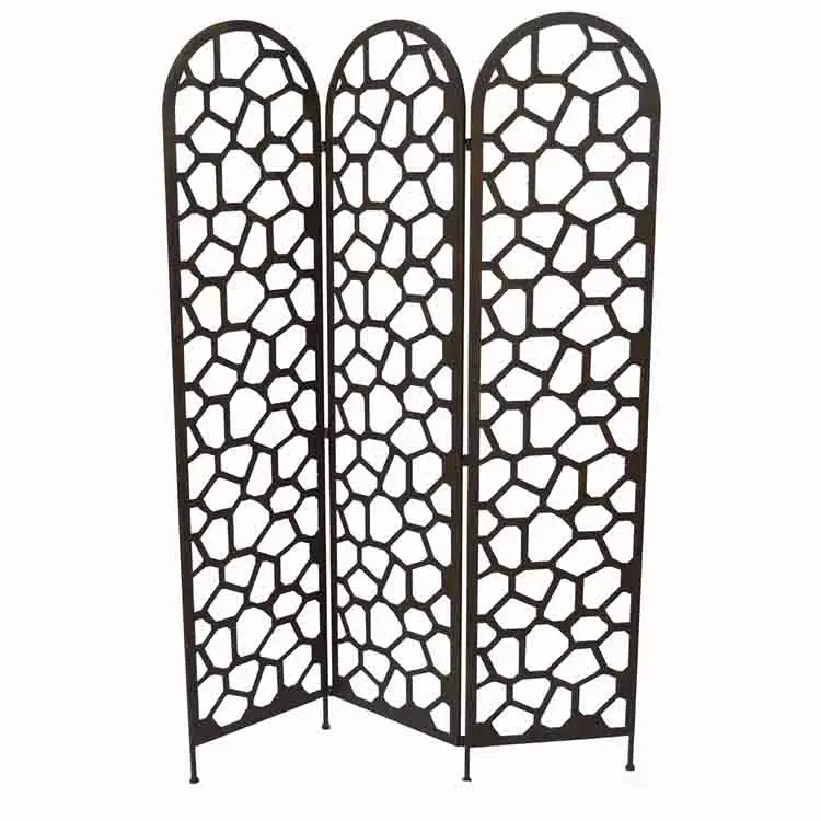 
Laser-cut Divider Tri-Fold Metal Screen with Bamboo design for indoor and outdoor use 