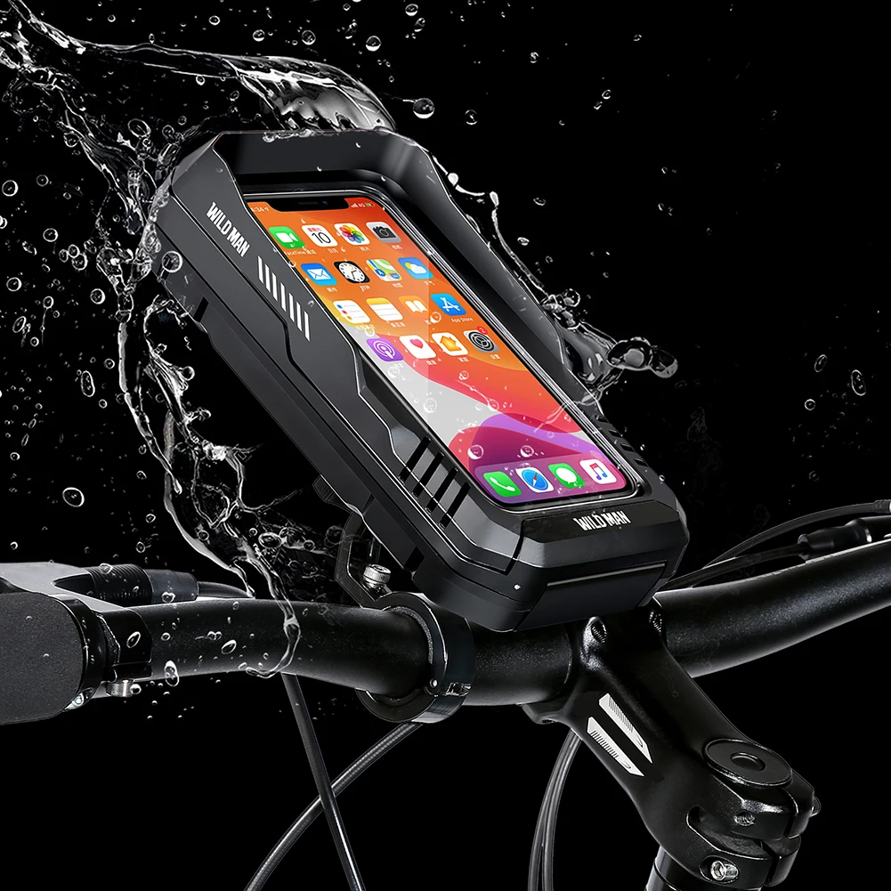 WILD MAN Handlebar Bicycle Bag 0.6L Mobile Phone Holder Waterproof Touch Screen Quick Release for Electric Scooter Motorcycle