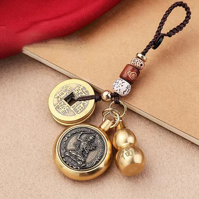 Wholesale Brass Eight Guardian Gods Car Key Pendant Rotatory Buddha Bag Accessories Can Pack Cinnabar Twelve Zodiac Keychain
