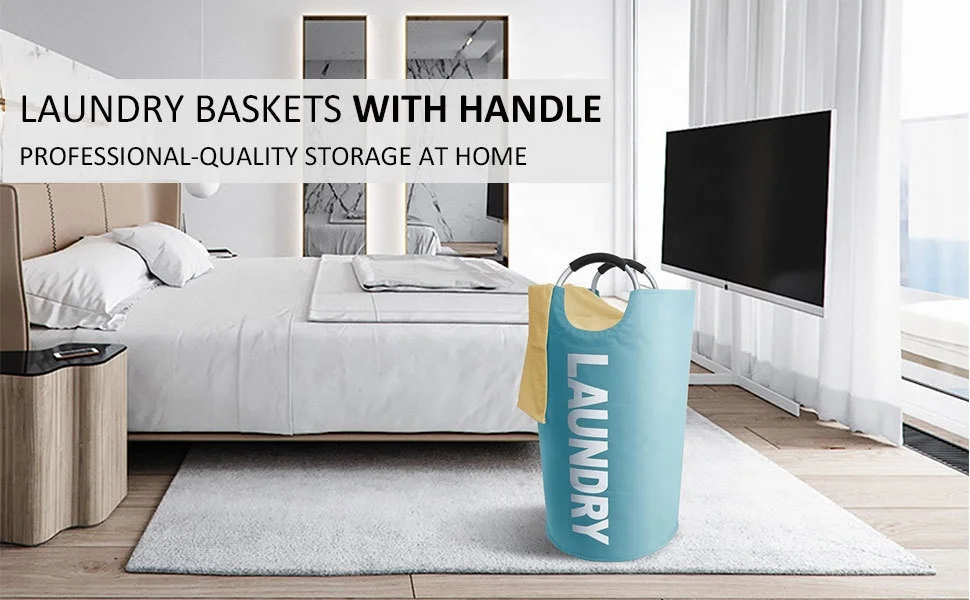 Wholesale 2024 New 90L Household Fabric Foldable Laundry Bag Portable Aluminum Handle Oxford Cloth Laundry Storage Basket