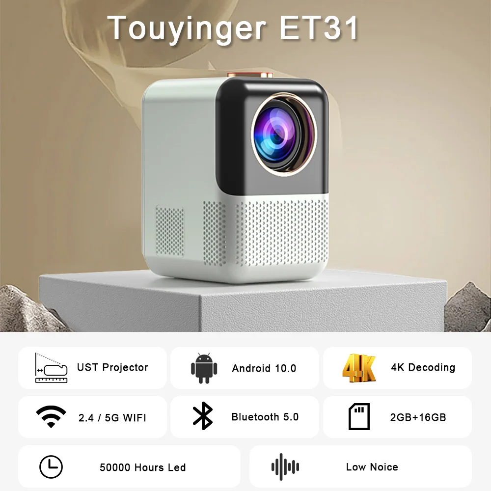 Touyinger ET31 UST Portable Min Projector Full HD 720P Support 4K Mini Projetor 5G WiFi LED Android Projector For Home Theater