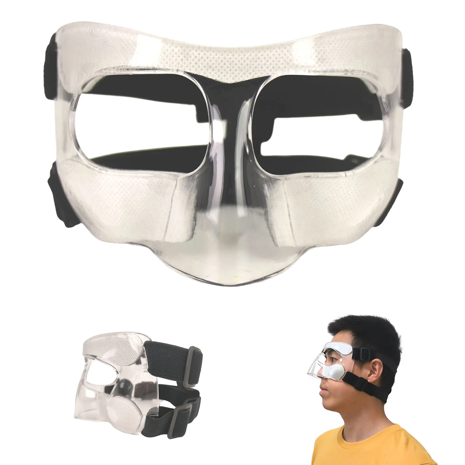 Sports Nose Guards Face Shield, Transparent Face Guard with Foam Padding for Face & Nose Protection