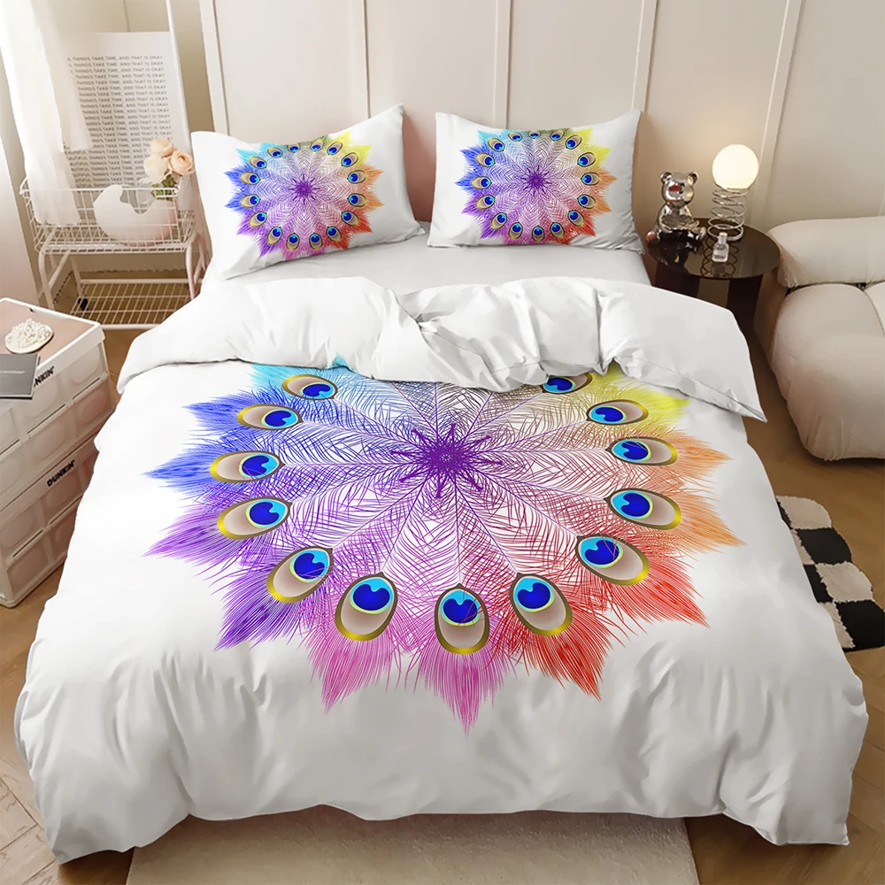 National Style Bohemian Peacock Feathers 3D Mandala Duvet Cover Bed Sheet Foreign Trade Bedding