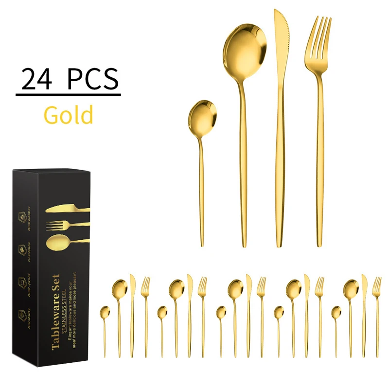 Kitchen luxury silver cutlery set 24pcs stainless steel gold cutlery flatware set