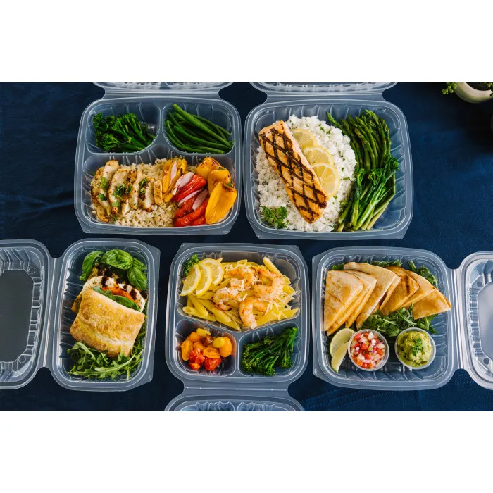 8'  3 Compartment Take Away Food Packaging Lunch Box Mfpp Clamshell Food Container Disposable For Hot Food