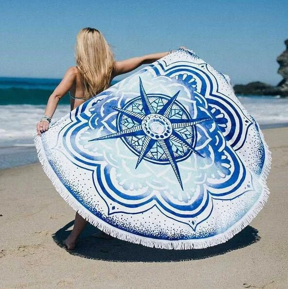 Manufacturer promotional gift custom logo sublimation heat transfer printing 100% polyester microfiber round beach towel