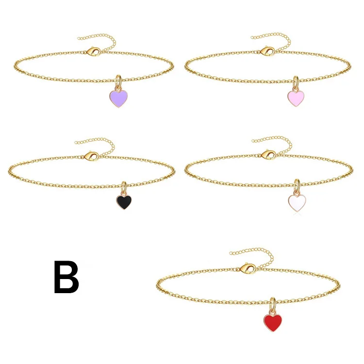 INS Stainless Steel Gold Plated Paperclip Chain Enamel Heart Pendant Bracelet Ankelt Personalized Chain Colorful Heart Bracelet