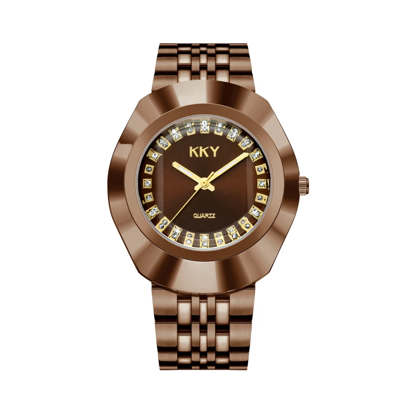 Hot New Brand Private Label Sunray Dial Stainless Steel Strap Fashion Men Quartz Wrist Watch Diamond Dial Gold Watch