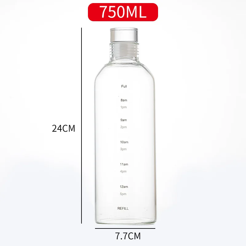 300ML 500Ml 750Ml Time Maker Reminder Reusable Sports Soda Drinking Borosilicate Glass Water Bottle