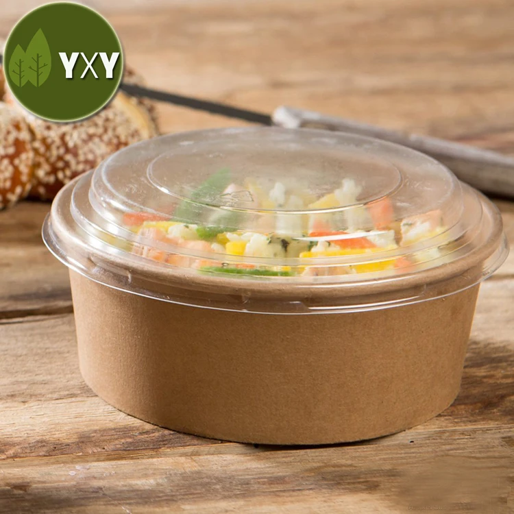 100% Food Grade Kraft Pla Compostable Paper Salad Bowl with compostable lids