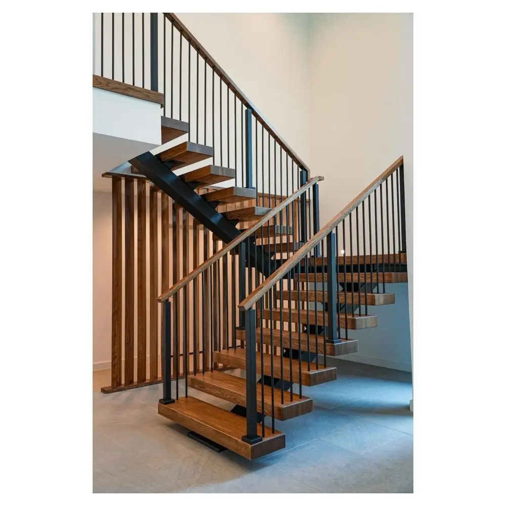 Orient Prefab Floating Staircase Modern Carbon Steel Mono Beam Beech/Oak Wood Tread Stairs Indoor/Staircase Design For Houses