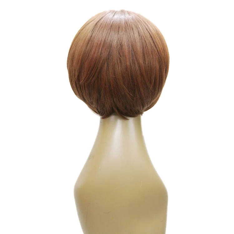 Novelties Wholesale High Fibre African Brown Bangs Blend Wig Pixie Curls Blunt Cut Colored Synthetic Hair Short Bob Ladies Wigs