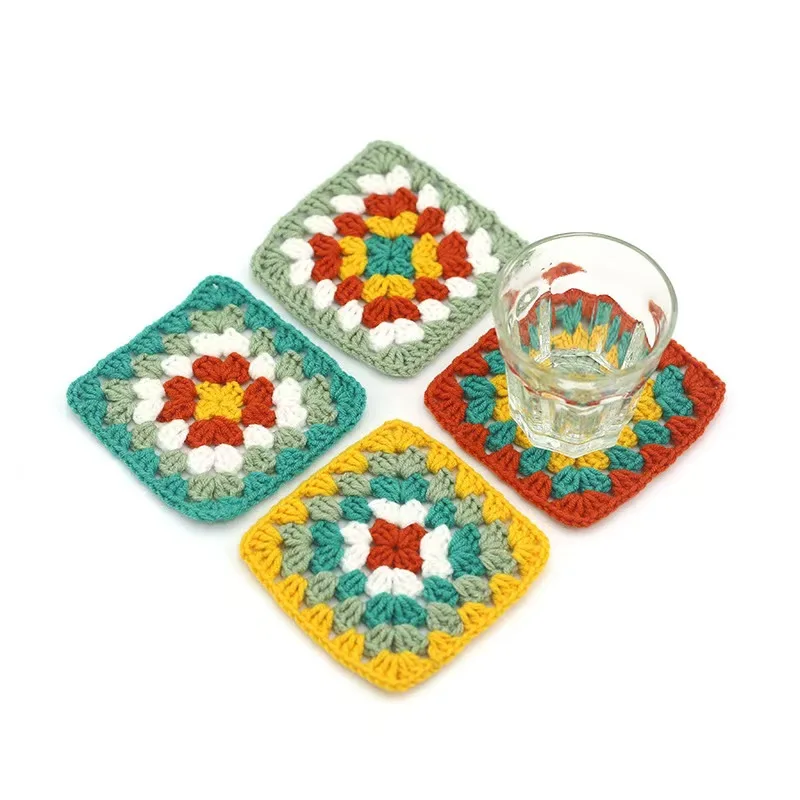 custom colorful Square Handmade Crochet flower Cotton yarn Coasters Heat Pad Clothing Bags DIY Accessories