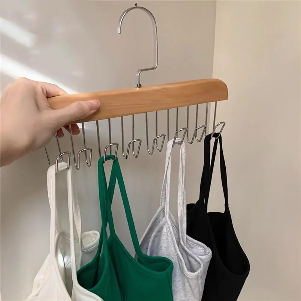 8 Hooks Solid Wood Sling Hanger Anti Slip Tie Belt Hanger For Closets Storage