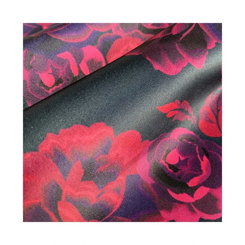 custom digital printed rose patterns polyester heavy satin top chiffon fabric for garment