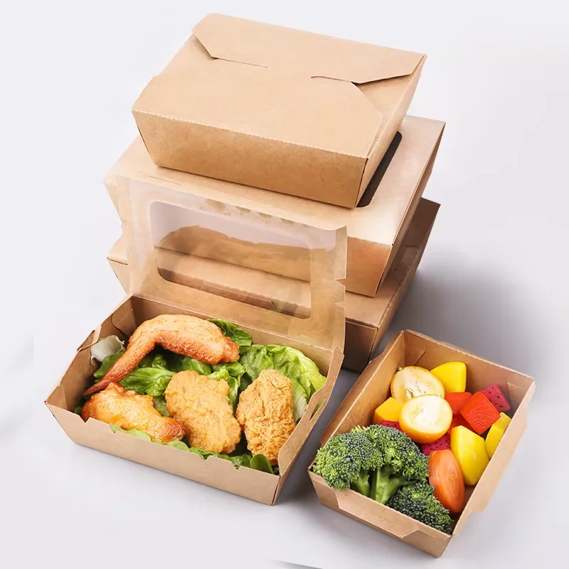 Factory price kraft lunch paper boxes eco friendly takeaway food packing paper box hot sale disposable food box