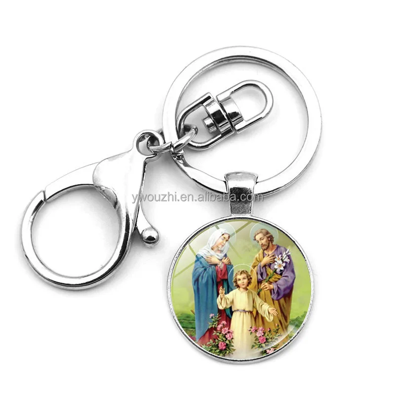 Wholesale Religious Souvenir Gifts Christianity Jesus Virgin Mary Pendant Keyring Metal Key Chain Ring Lobster Clasp Keychain