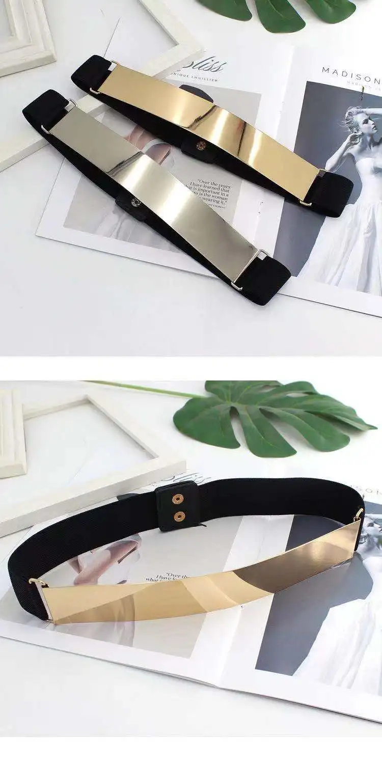 
Metal Elastic Waist Belts Dresses gold metal sheet simple Belt slim Girls Waist Belts Waistband 