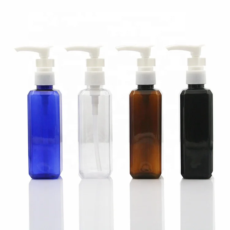 Cosmetic packaging 60ml 100ml 250ml PET square plastic bottle with 20/410 24/410 spray pump cap