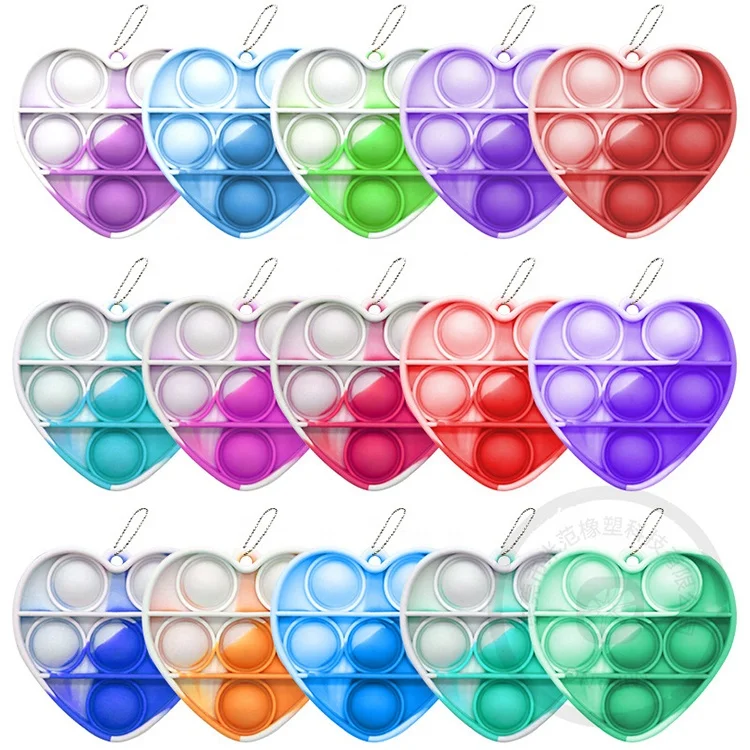 Stress Relief Valentines Day Cards Heart Mini Pop Fidget Toy Keychain