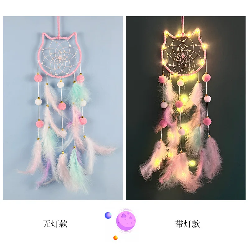 dream catcher feather pendant moon star cat animal shape with led light dreamcatcher for car and home decoration girl gift