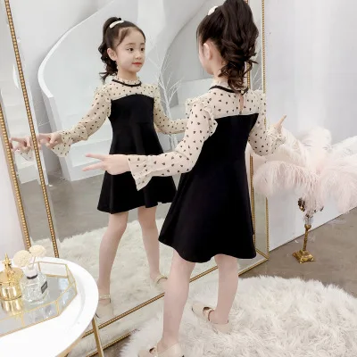 Children clothing High quality fashion lace dot pattern baby girl dress set for kids teenage girls clothes