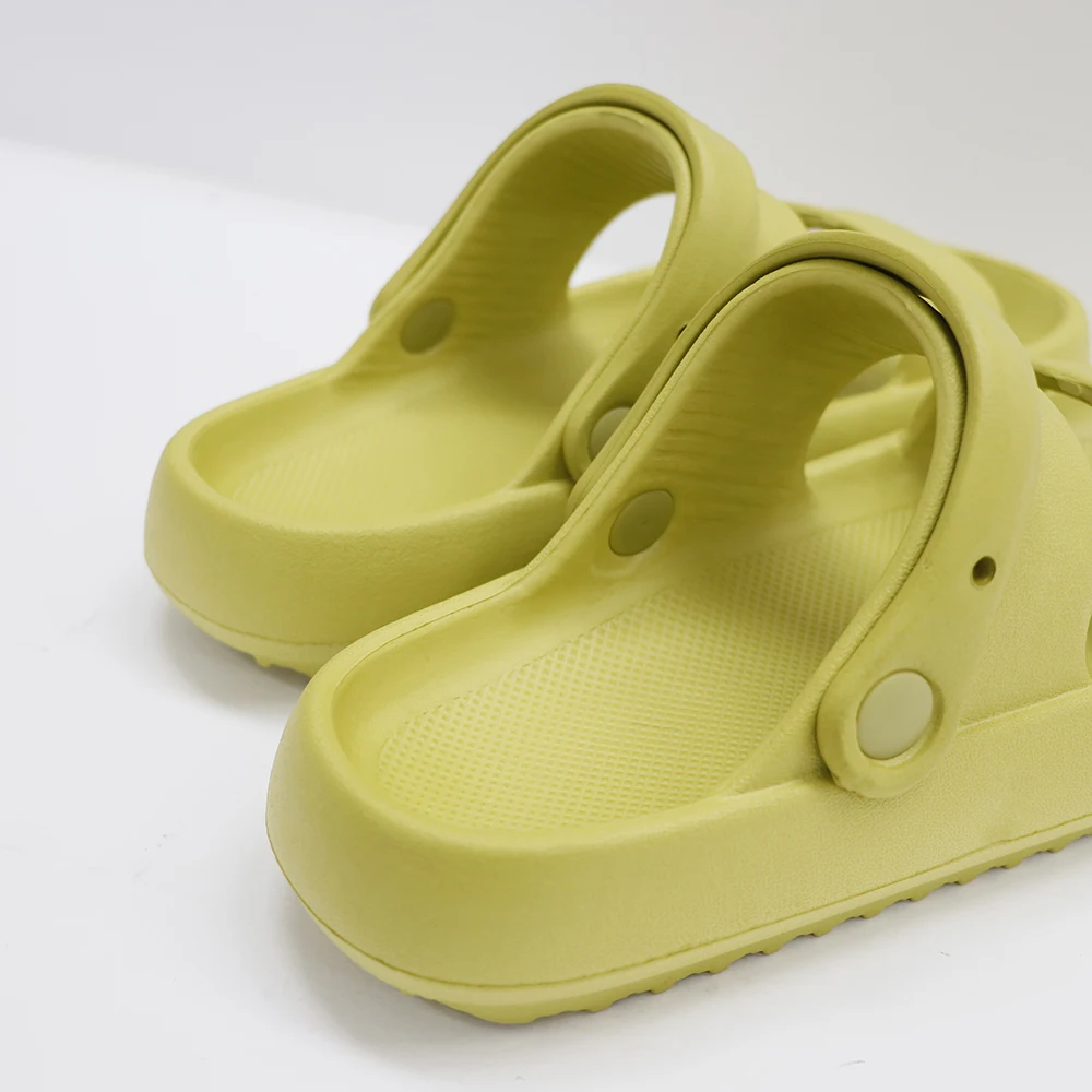 Hot Selling Outdoor Double Strap Thick Bottom Flat Sandals Light Weight Pure Color Indoor Eva Slides For Women