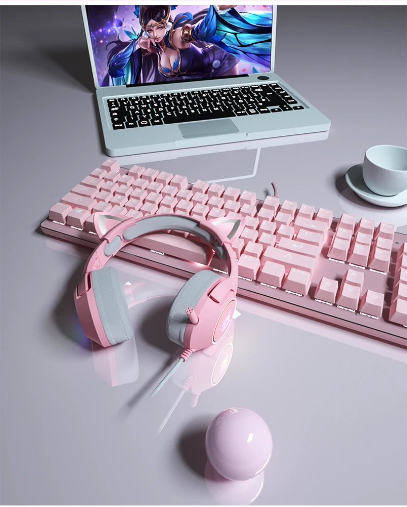  Проводная игровая гарнитура ONIKUMA K9 Pink Hi-Fi 3 5 мм с кошачьими ушками и микрофоном для