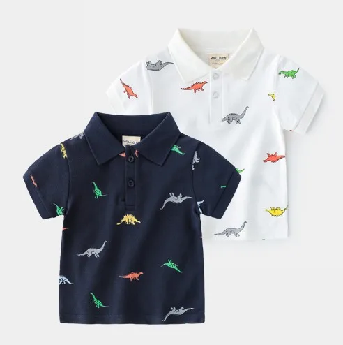 2021 Kid Boy Summer Polo Casual T-shirt Top Basics Dinosaur Cartoon Pattern
