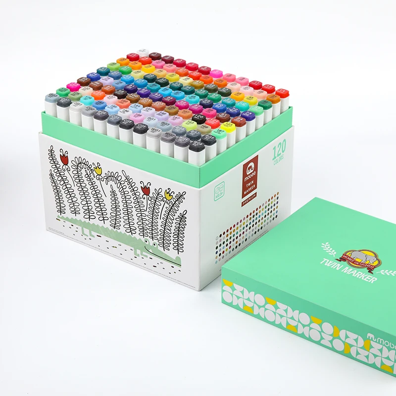 Mobee multicolor 120colors alcohol art marker chisel tip art sketch pen non-toxic dual tip twin marker pen set for drawing