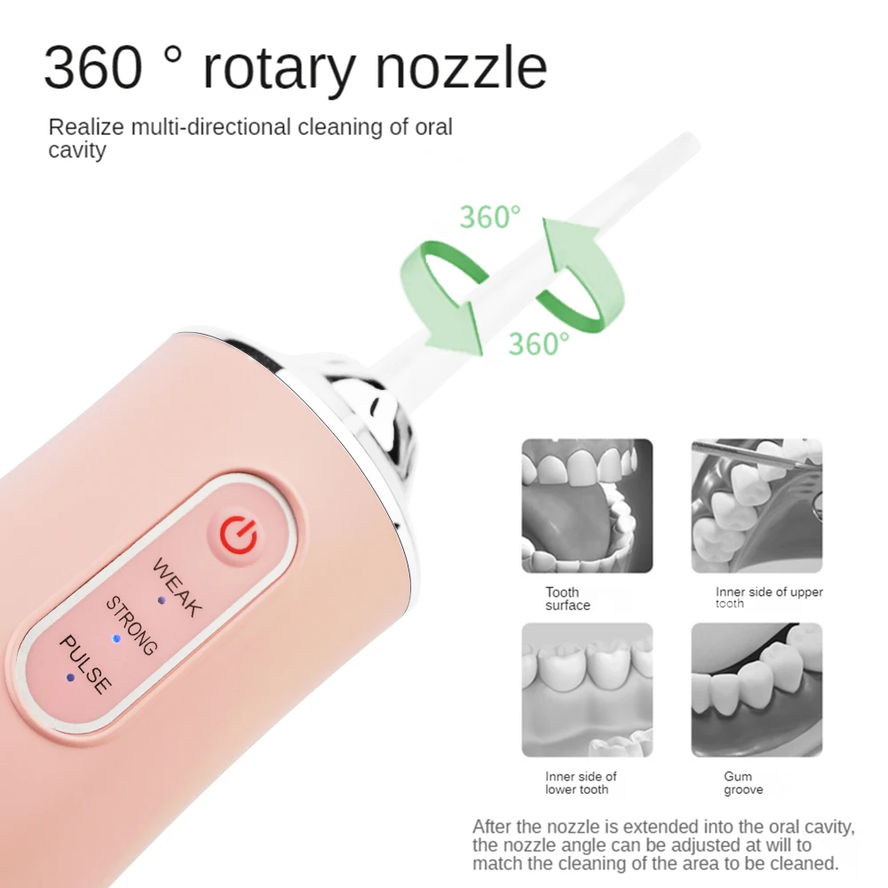 Portable Rechargeable Water Pick Teeth Cleaner 3 Modes Dental Teeth Irrigator Cordless Tooth Rotatable Usb Water Flosser