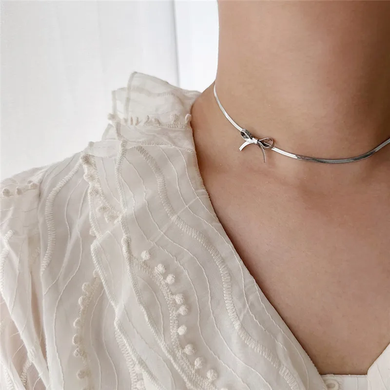 Стильные ювелирные изделия 18K Позолоченные из нержавеющей стали модная Цепочка Змея любовь бант ожерелье для женщин