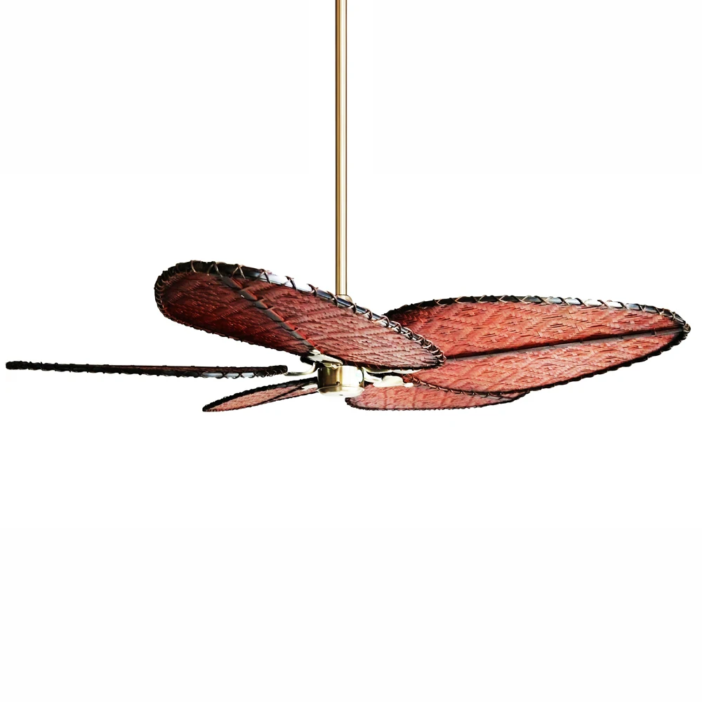 New Designs Decoration Hotel Office 52 Inch Hand-woven Rattan Blade Remote Control Ceiling Fan
