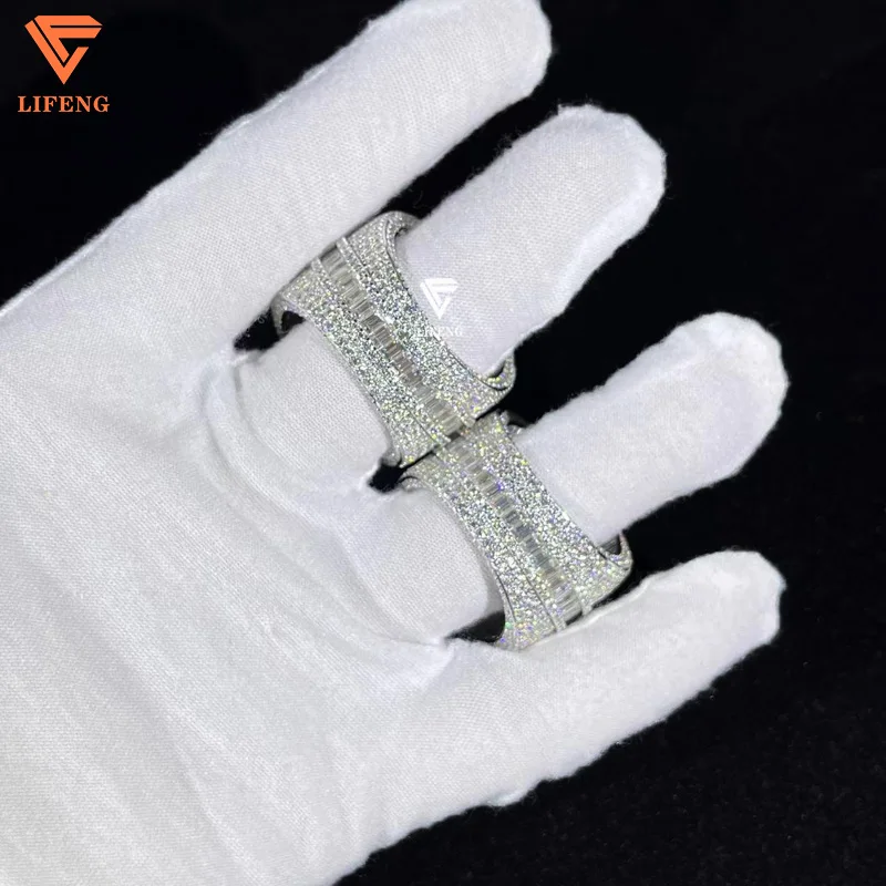 custom 925 silver moissanite cuban ring for men luxury iced out moissanite hip hop letter ring for men