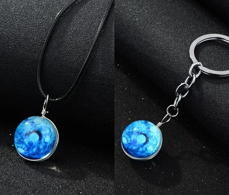 Solar System Necklace Galaxy Planet Pendant Double Side Glass Crystal Ball Universe Necklace Key chain Handmade Jewelry Set