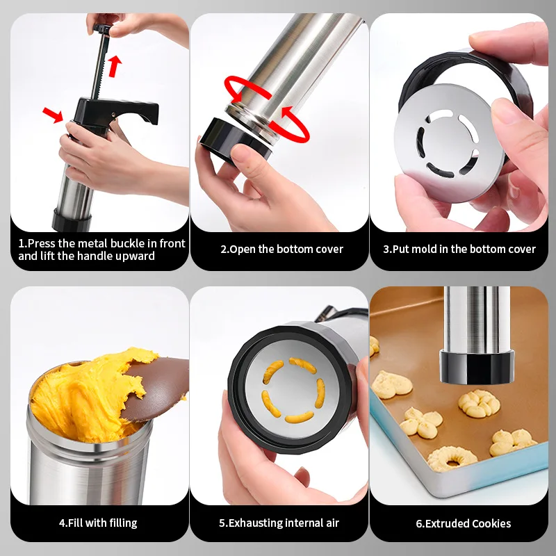 Home Stainless steel Cookies Press Cutter machine Cake decorating gun baking tools cookie mold maker With 13 mould pieces