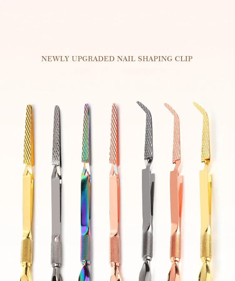 Double Heads Nail Tools Manicure Cuticle Pusher Stainless Steel Poly Gel Nail Tips Tweezers Clip Phototherapy Extended Clip