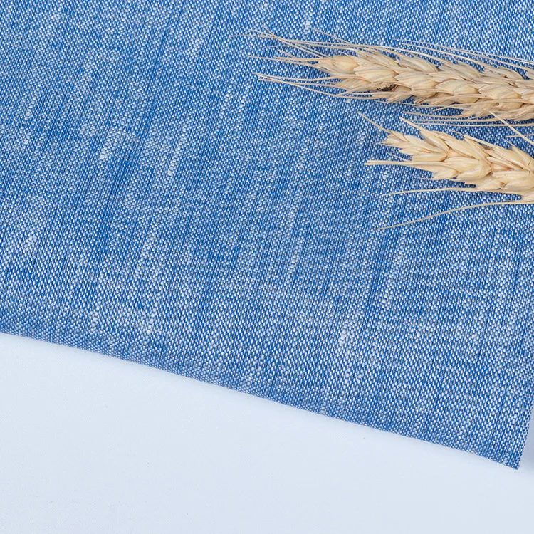 Two Tone 14S 140CM width Yarn Dyed Demin Pure Linen Fabric Wholesale