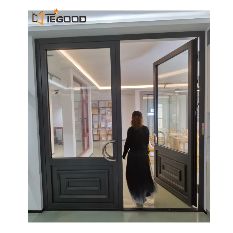 High-end aluminum entry door with fingerprint lock password glass entry door