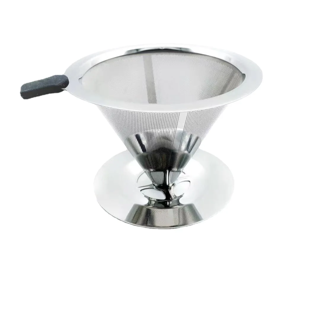 Stainless Steel 304 Metal Portable Coffee Filter Pour Over Cone Coffee Dripper With Stand Holder